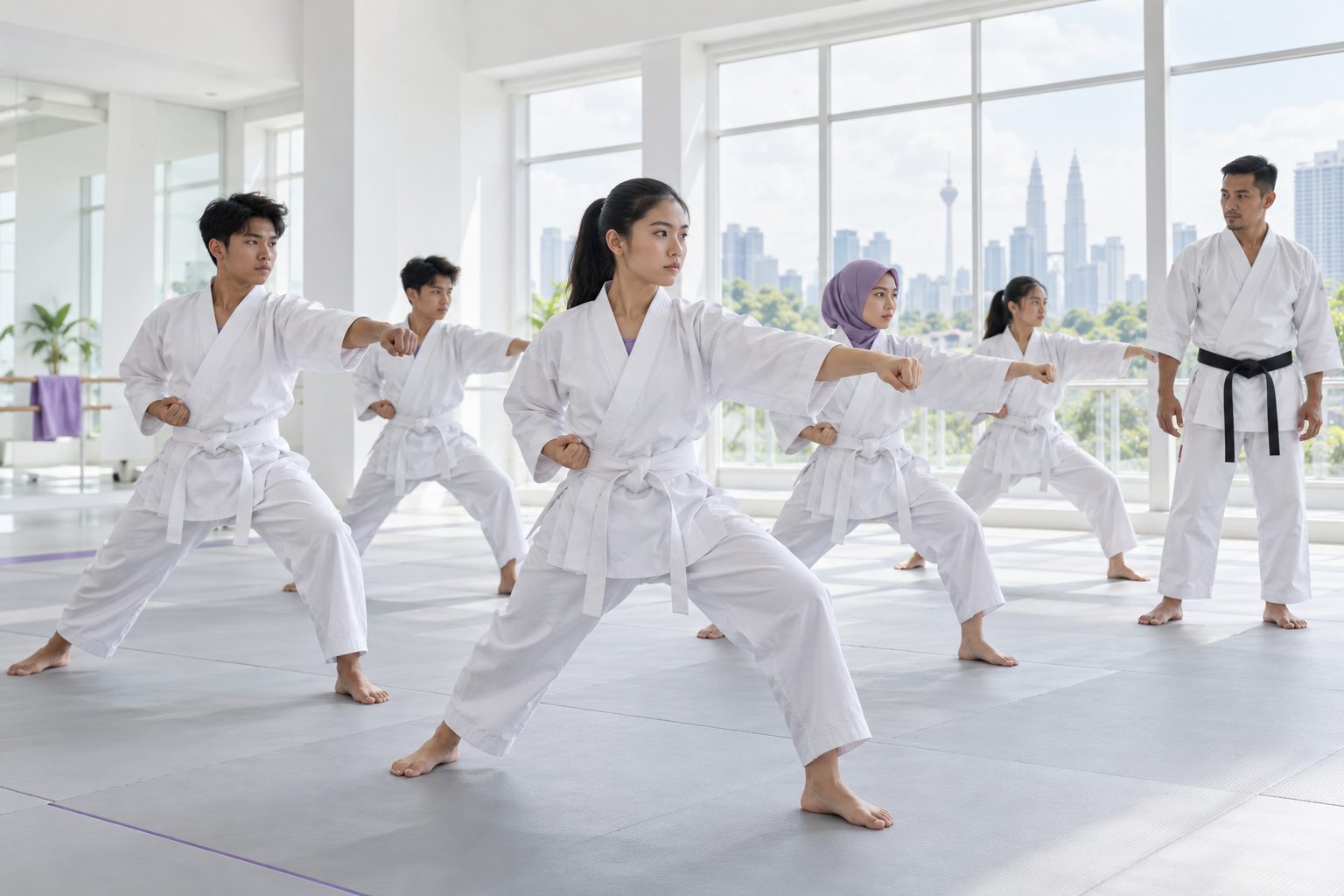 A supervised group session in a martial arts studio