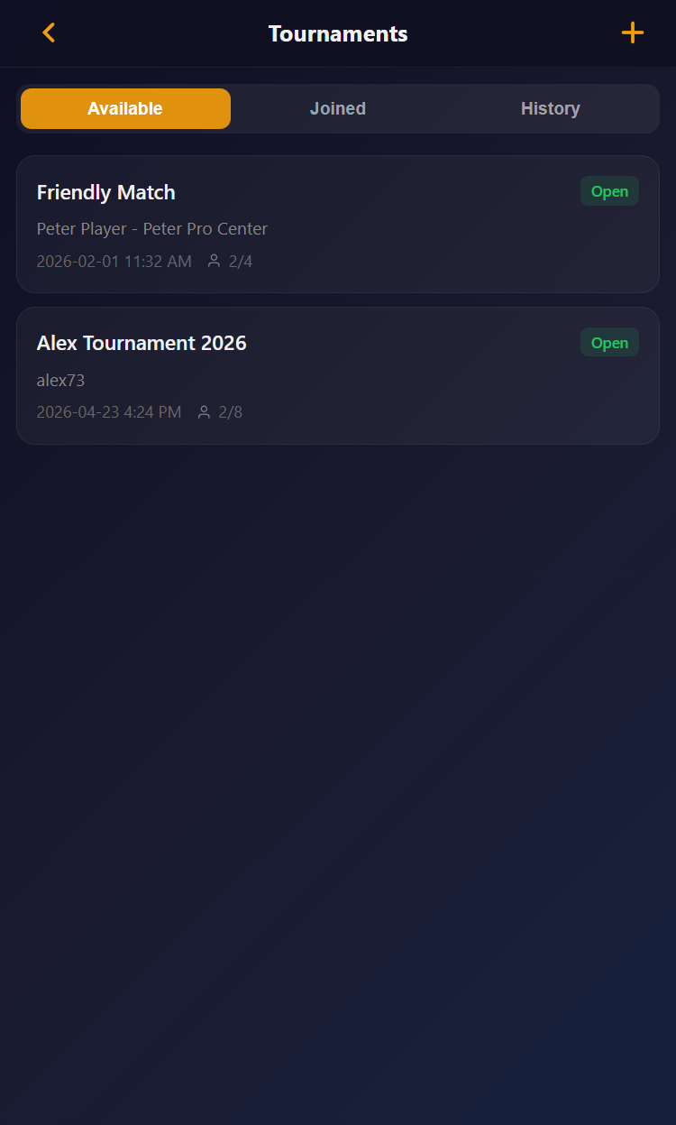 Snooker King member portal tournaments - operator-broadcast tournament listings reaching members on mobile