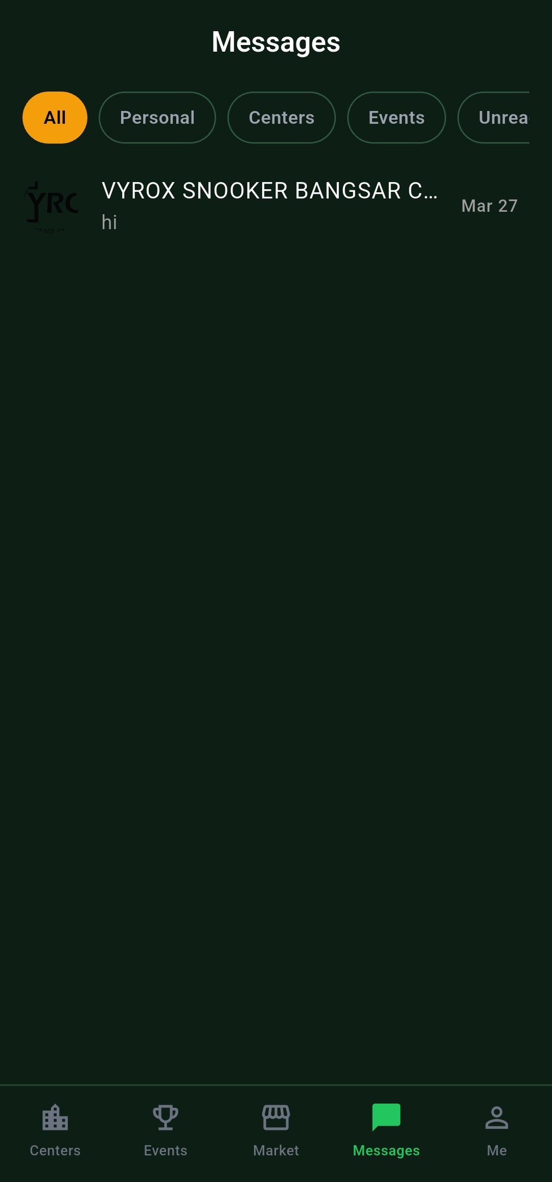Snooker King member inbox — operators broadcast targeted announcements to members directly inside the app