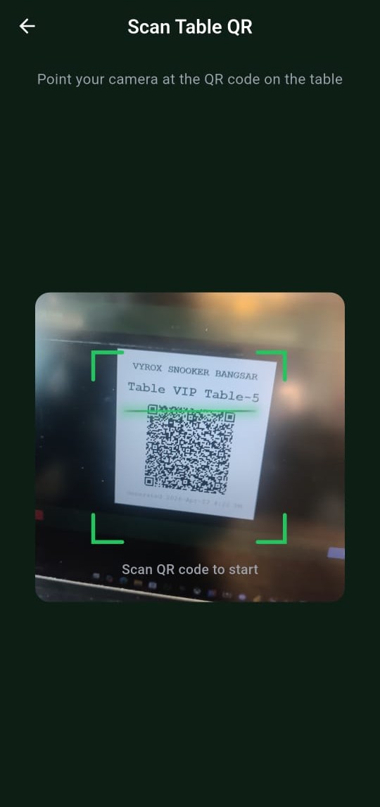 Snooker King quick QR scan — operator-grade table check-in flow that members complete in under five seconds