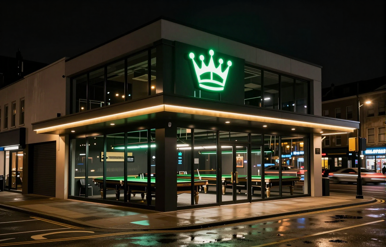 Snooker King brand ambience — a branded multi-branch storefront, built for owners scaling beyond one venue
